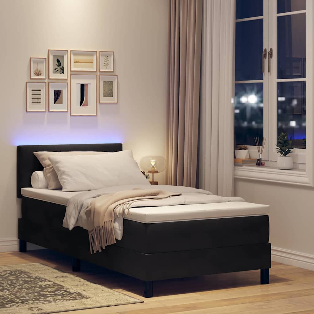 LED Box Spring Krevet s madracem Crna 80 x 200 cm Baršun