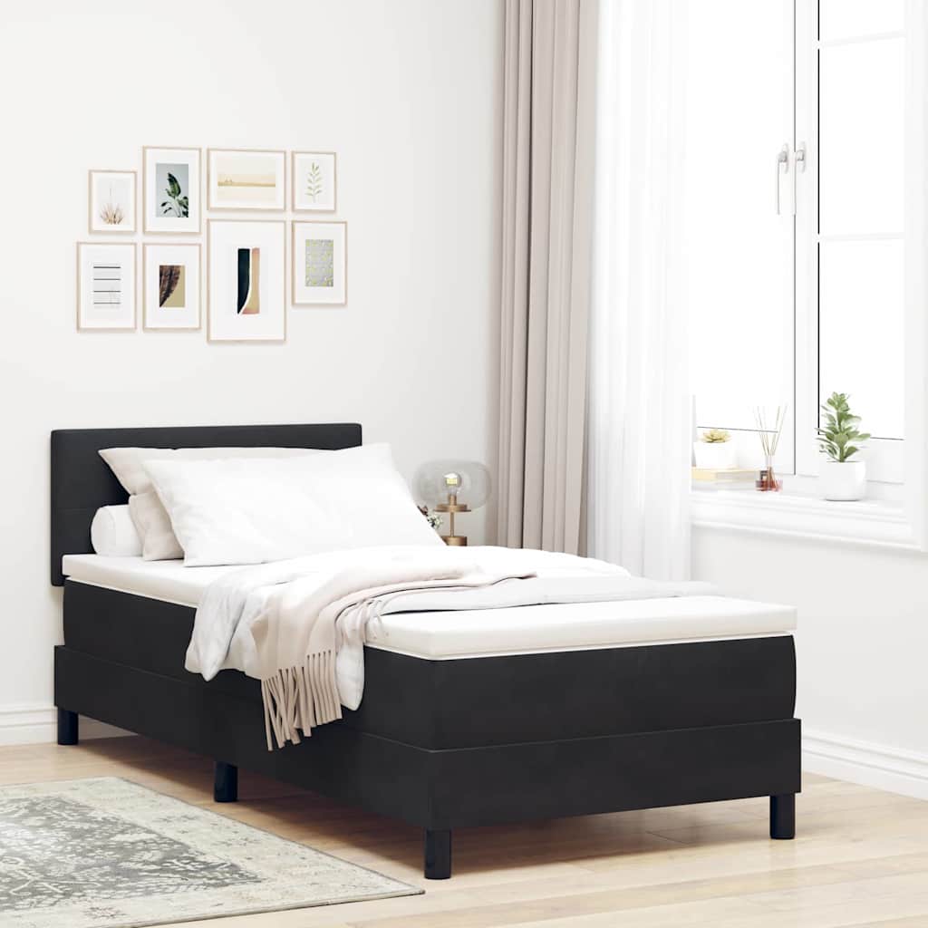 LED Box Spring Krevet s madracem Crna 80 x 200 cm Baršun