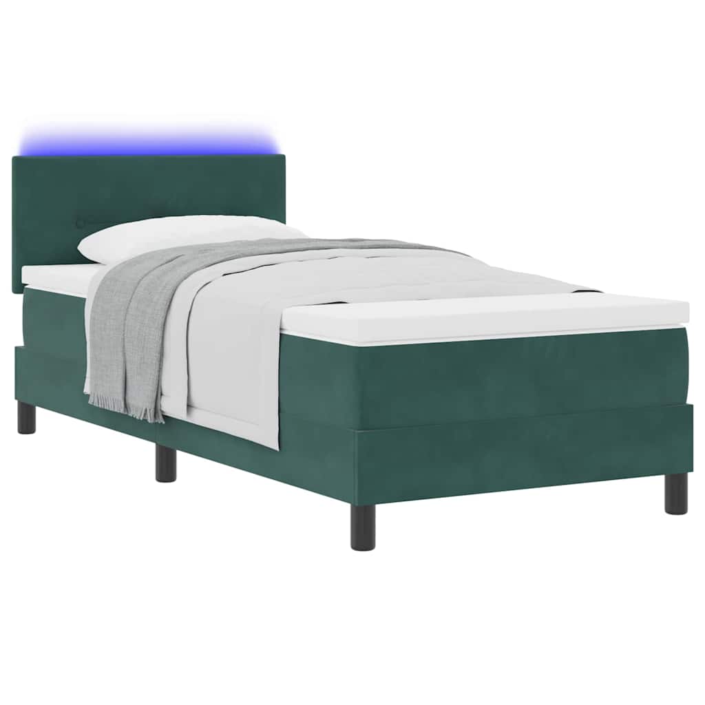 LED Box Spring Krevet s madracem Tamnozelena 80 x 200 cm Baršun