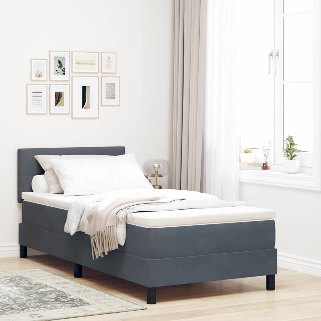 LED Box Spring Krevet s madracem Tamno siva 90 x 190 cm Baršun