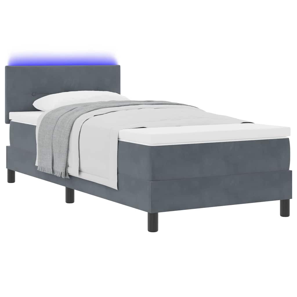 LED Box Spring Krevet s madracem Tamno siva 90 x 190 cm Baršun