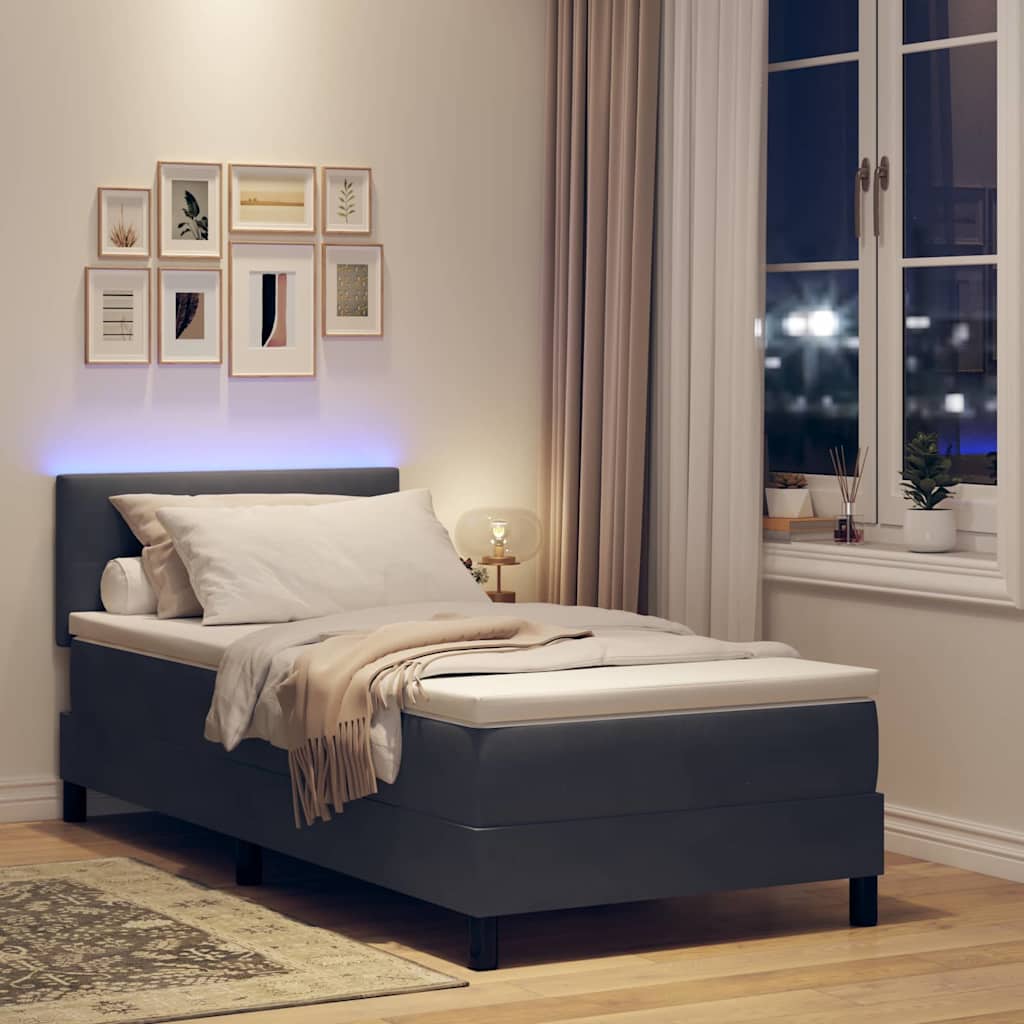 LED Box Spring Krevet s madracem Tamno siva 90 x 200 cm Baršun
