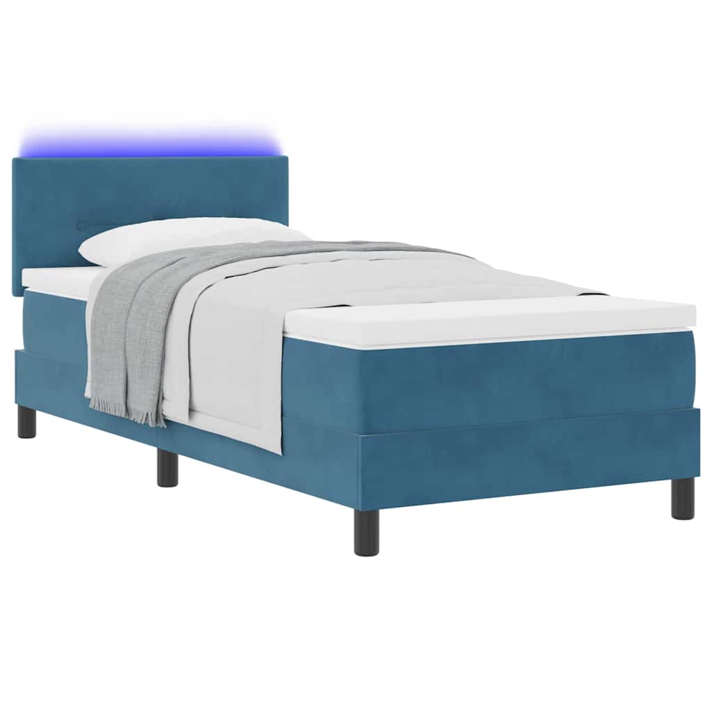 LED Box Spring Krevet s madracem Tamno plava 90 x 200 cm Baršun