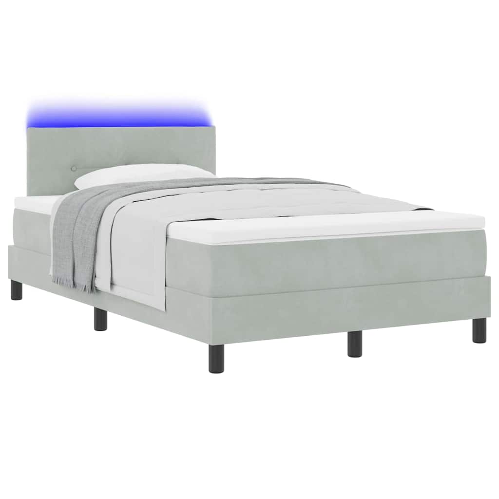 LED Box Spring Krevet Svijetlo siva 120 x 190 cm Baršun