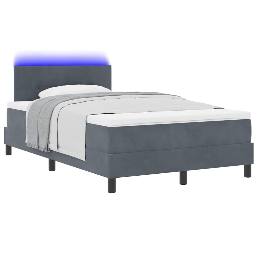 LED Box Spring Krevet s madracem Tamno siva 120 x 190 cm Baršun