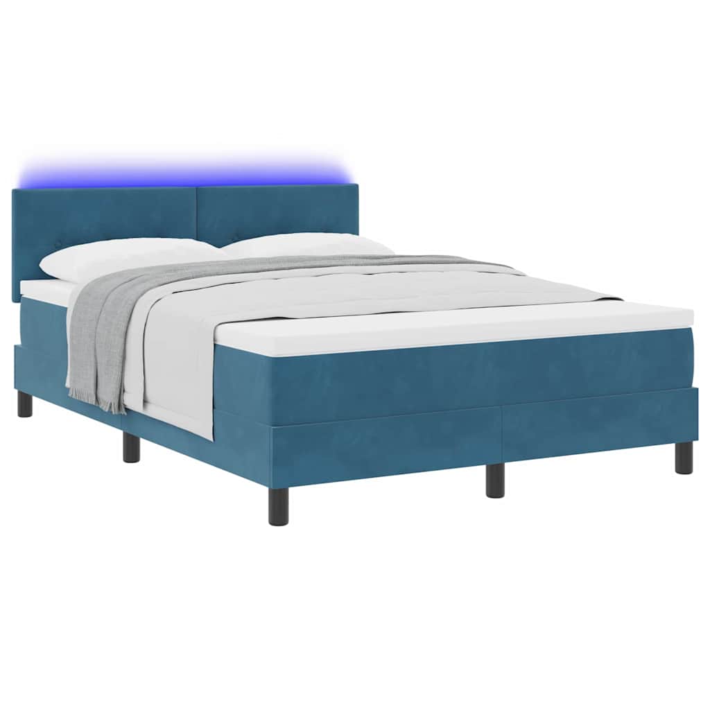 LED Box Spring Krevet Tamno plava 140 x 190 cm Baršun