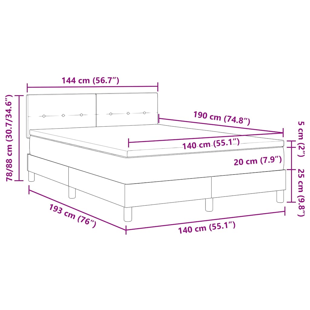 LED Box Spring Krevet Tamno plava 140 x 190 cm Baršun