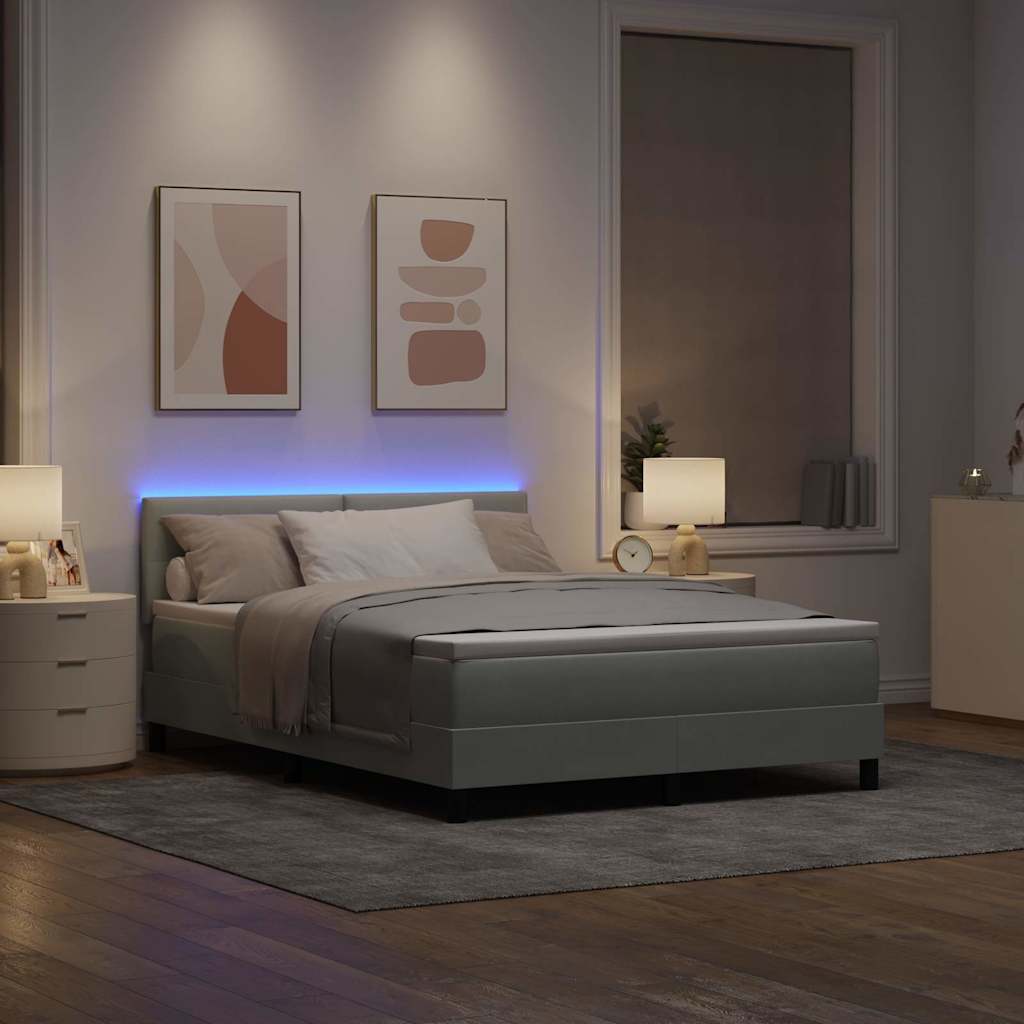 LED Box Spring Krevet Svijetlo siva 140 x 200 cm Baršun