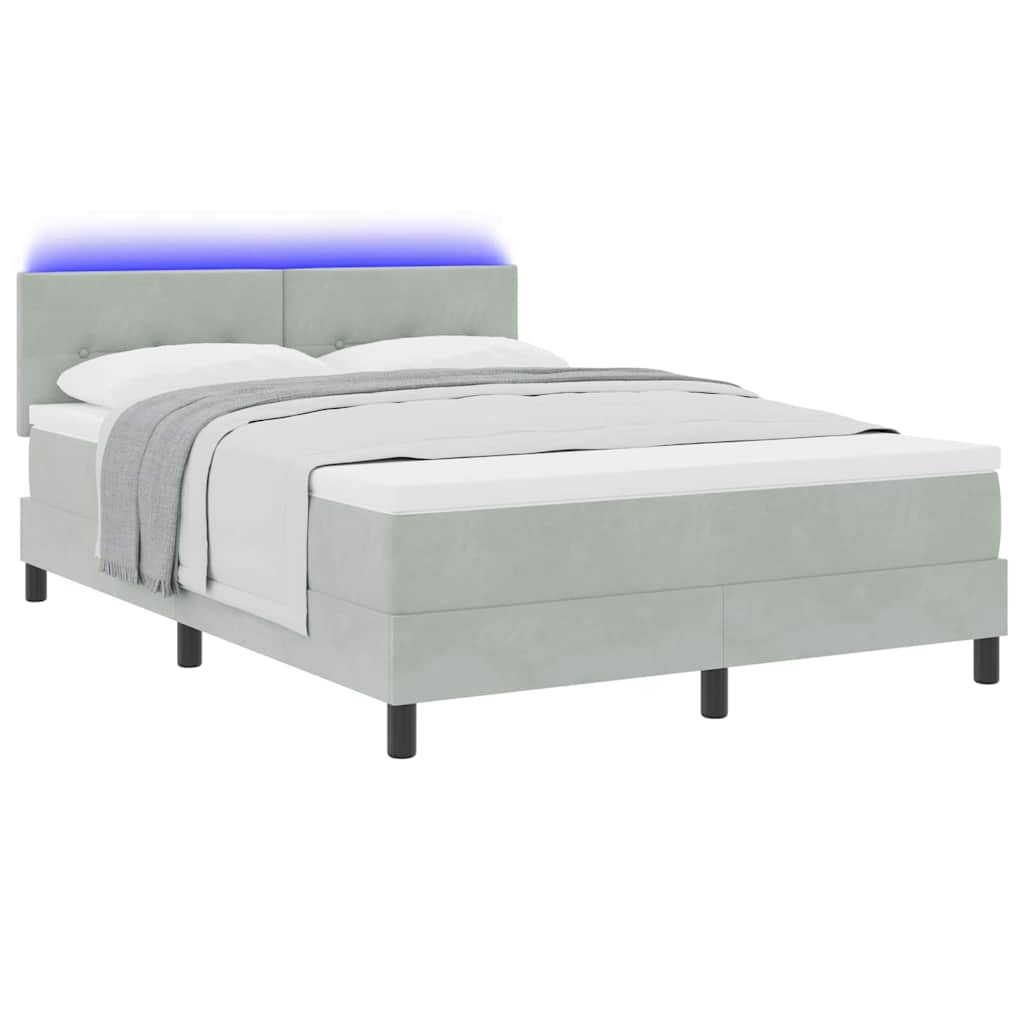 LED Box Spring Krevet Svijetlo siva 140 x 200 cm Baršun