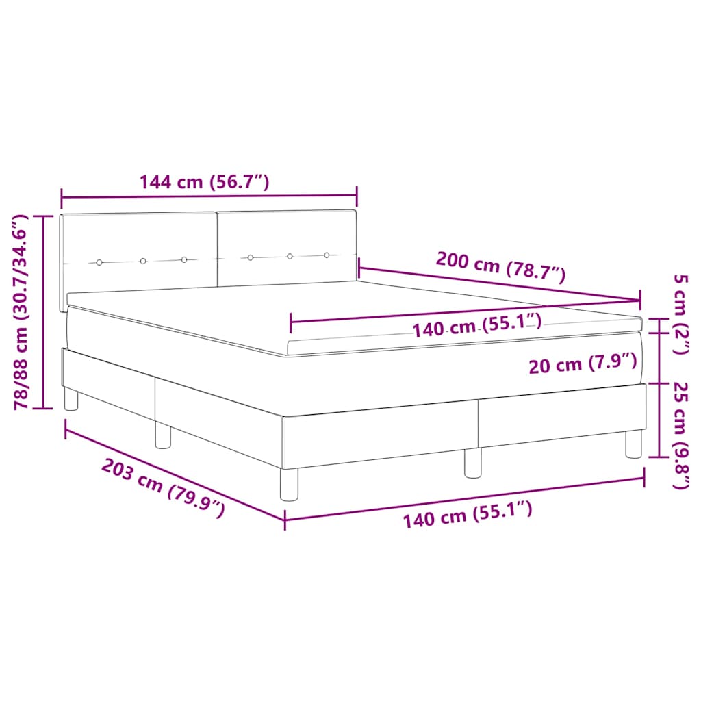 LED Box Spring Krevet Svijetlo siva 140 x 200 cm Baršun