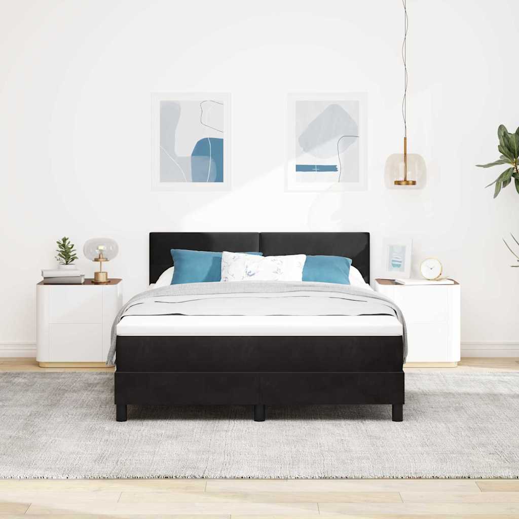LED Box Spring Krevet s madracem Crna 140 x 200 cm Baršun