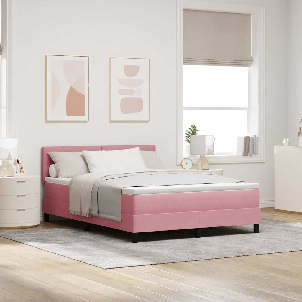 LED Box Spring Krevet s madracem Ružičasta 140 x 200 cm Baršun