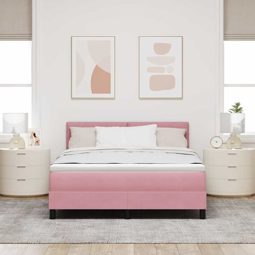 LED Box Spring Krevet s madracem Ružičasta 140 x 200 cm Baršun