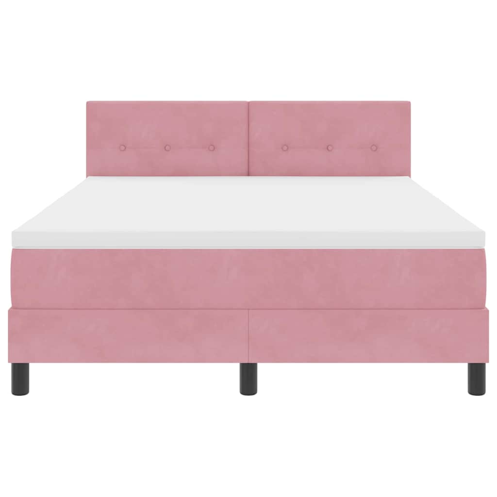 LED Box Spring Krevet s madracem Ružičasta 140 x 200 cm Baršun