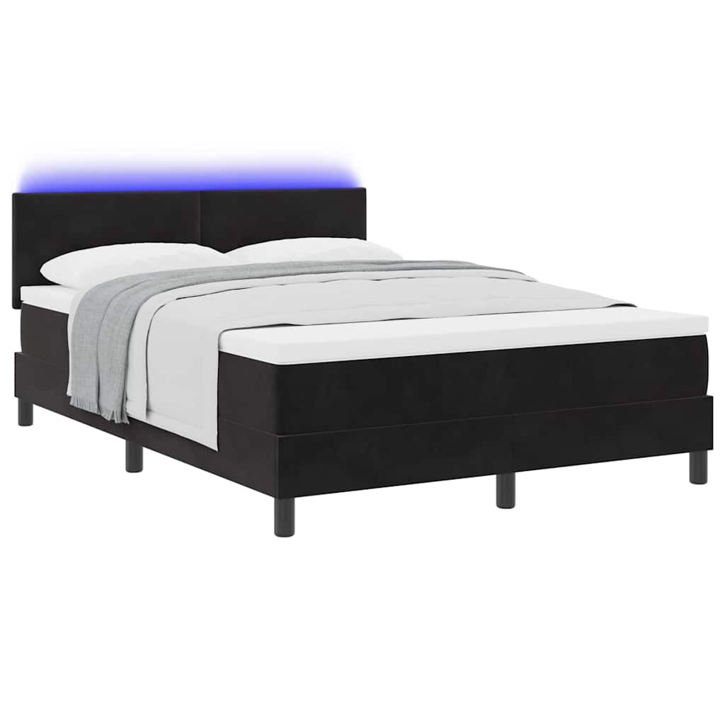 LED Box Spring Krevet s madracem Crna 160 x 200 cm Baršun