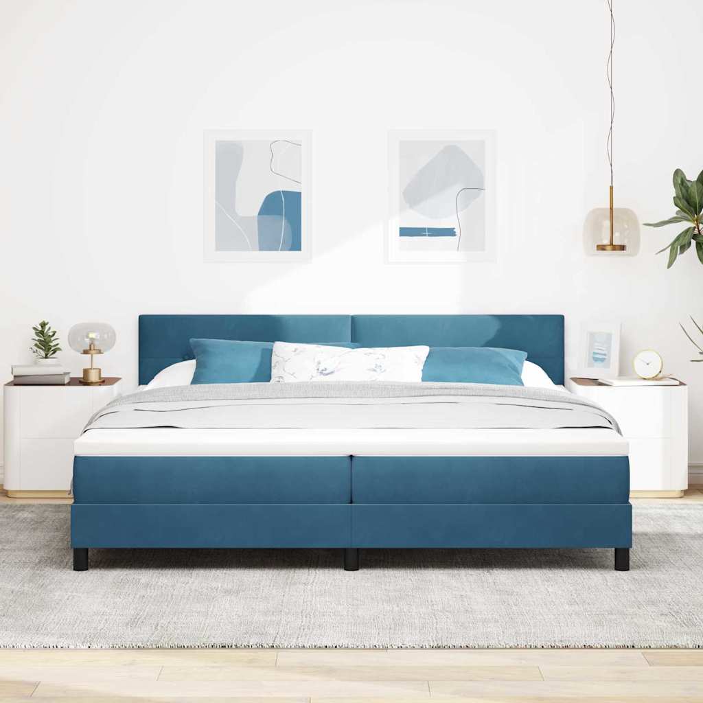 LED Box Spring Krevet Tamno plava 200 x 200 cm Baršun