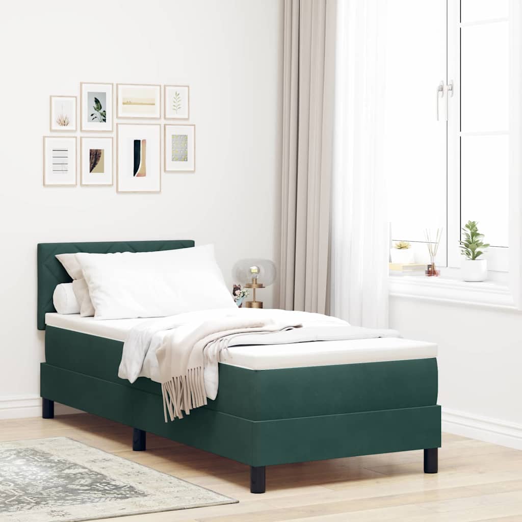 LED Box Spring Krevet s madracem Tamnozelena 80 x 200 cm Baršun
