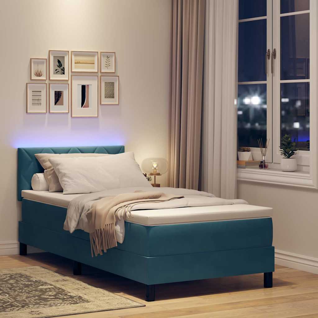 LED Box Spring Krevet s madracem Tamno plava 90 x 200 cm Baršun