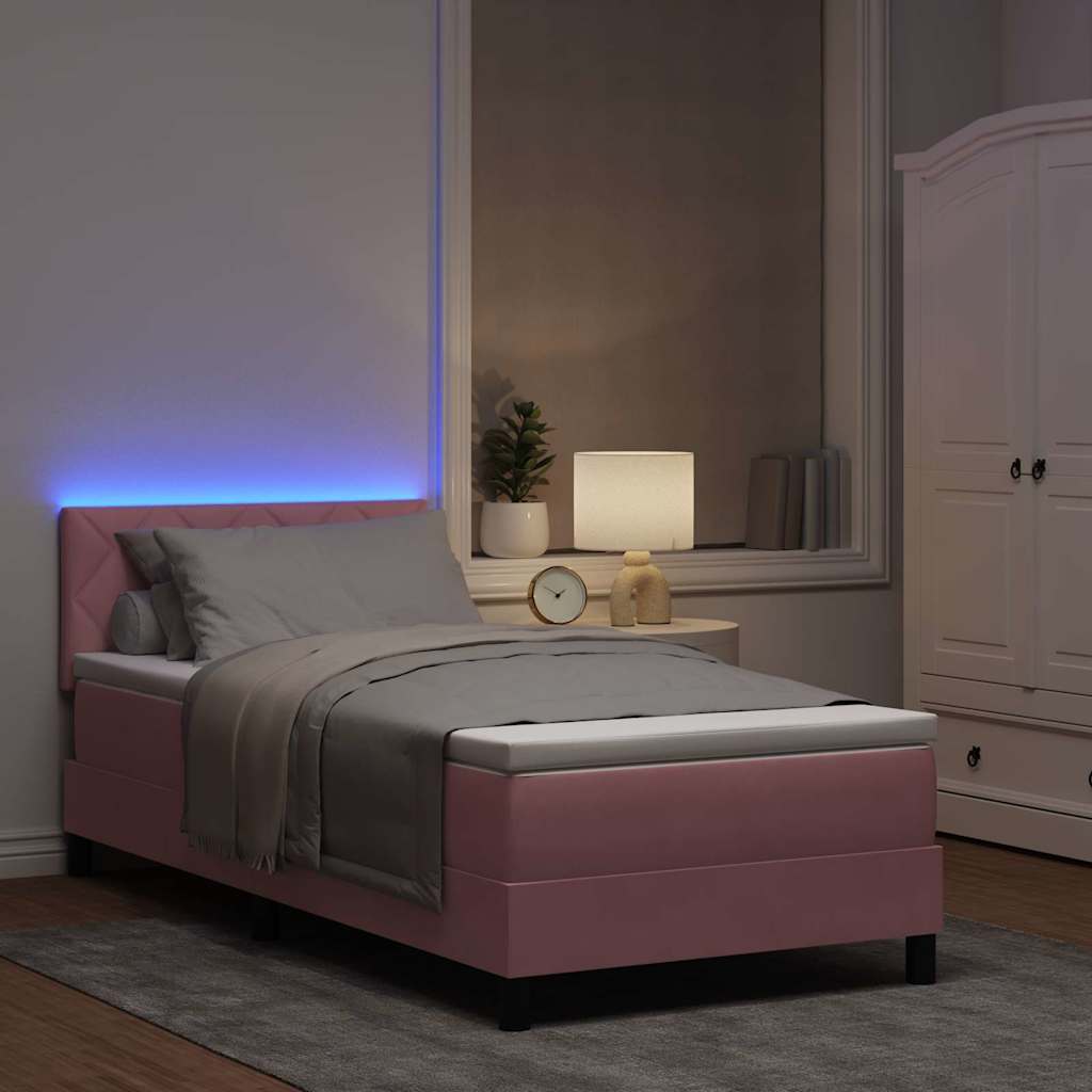 LED Box Spring Krevet s uzglavljem Ružičasta 90 x 200 cm Baršun