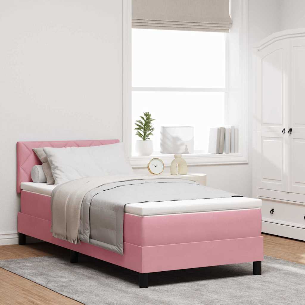 LED Box Spring Krevet s uzglavljem Ružičasta 90 x 200 cm Baršun