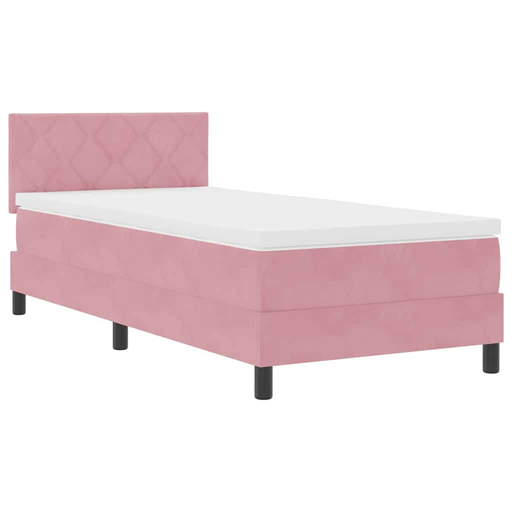 LED Box Spring Krevet s uzglavljem Ružičasta 90 x 200 cm Baršun