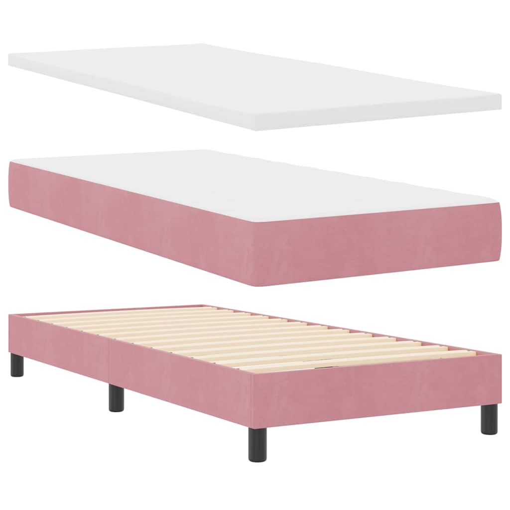 LED Box Spring Krevet s uzglavljem Ružičasta 90 x 200 cm Baršun