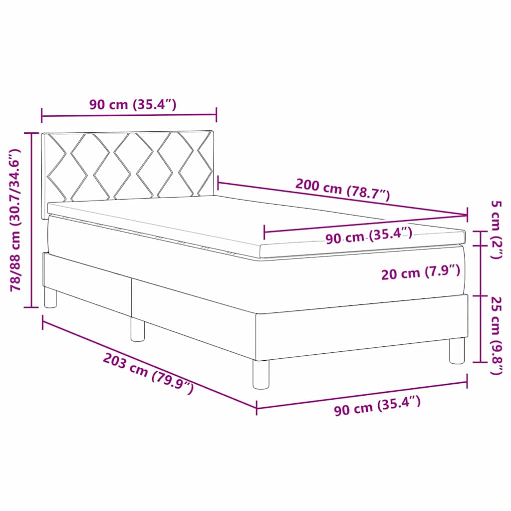 LED Box Spring Krevet s uzglavljem Ružičasta 90 x 200 cm Baršun