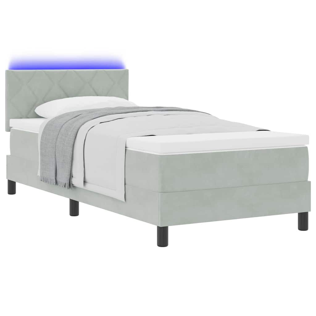 LED Box Spring Krevet Svijetlo siva 100 x 200 cm Baršun