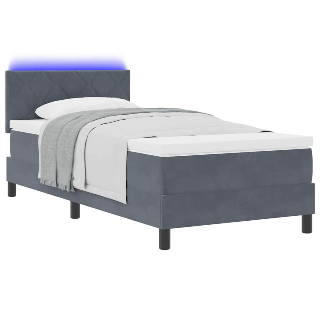 LED Box Spring Krevet s madracem Tamno siva 100 x 200 cm Baršun