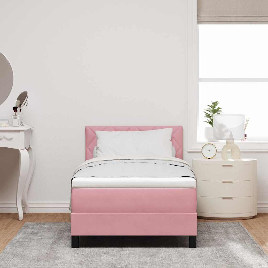 LED Box Spring Krevet s madracem Ružičasta 100 x 200 cm Baršun