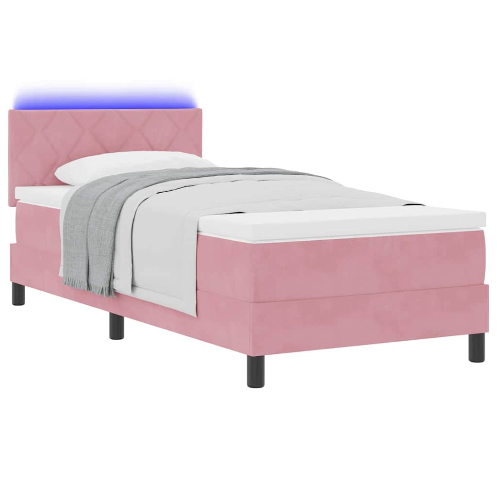 LED Box Spring Krevet s madracem Ružičasta 100 x 200 cm Baršun