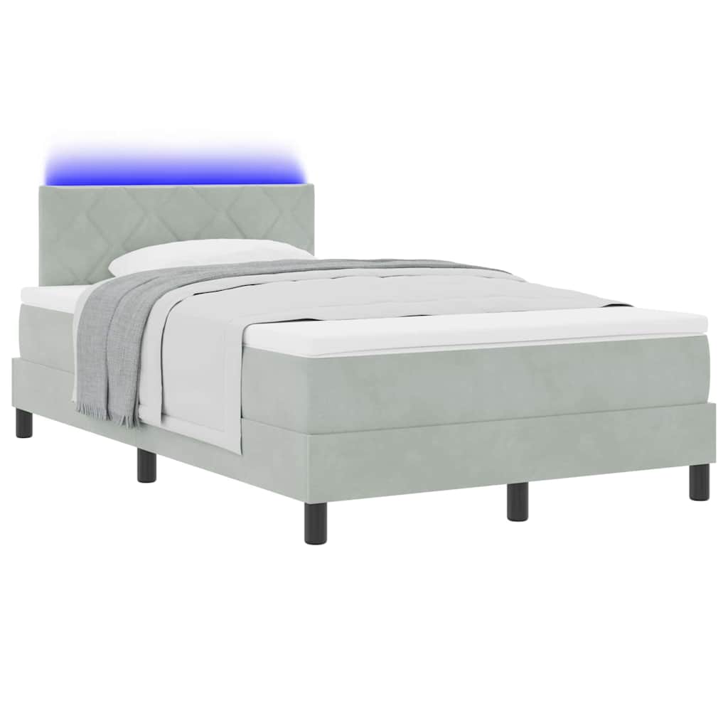 LED Box Spring Krevet Svijetlo siva 120 x 190 cm Baršun