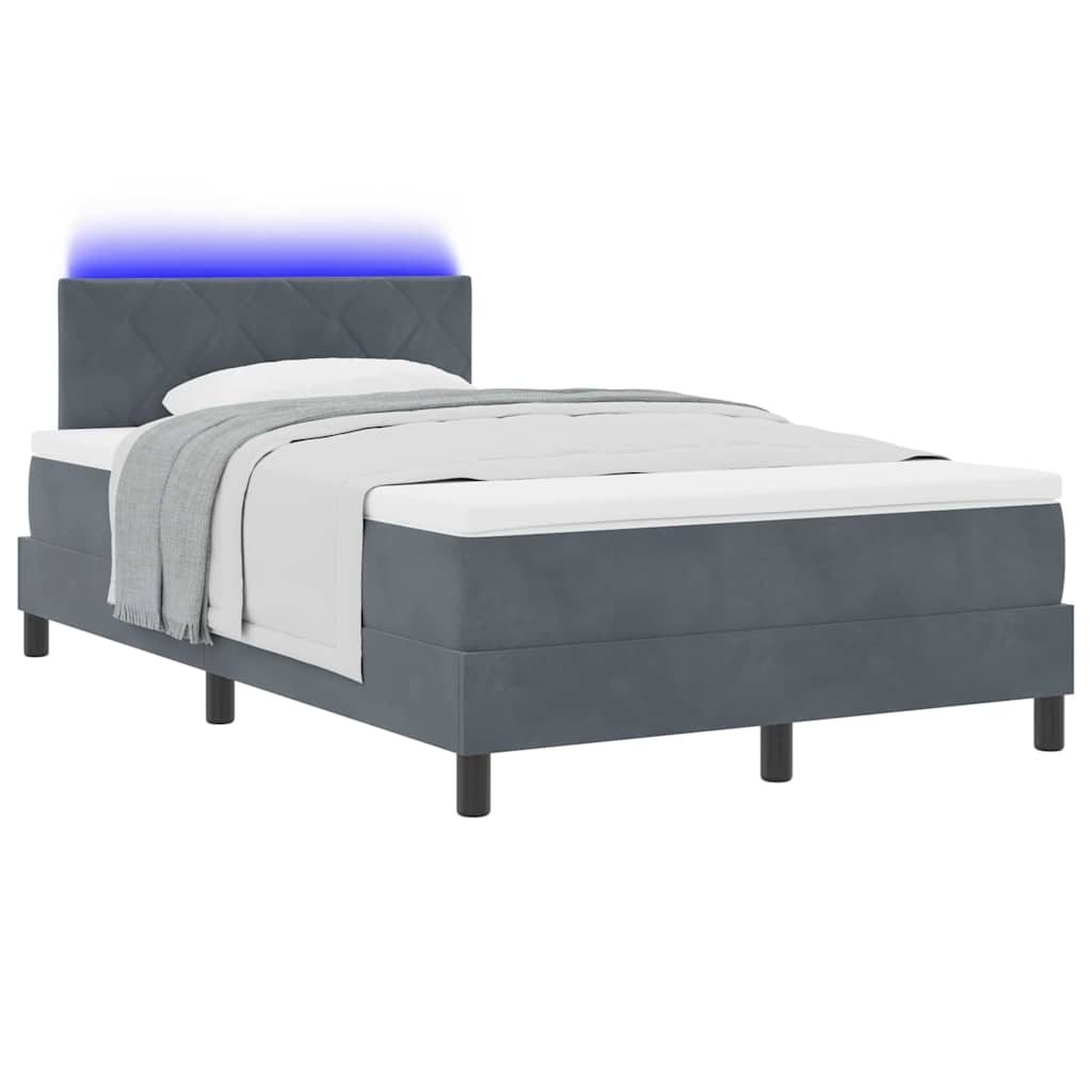 LED Box Spring Krevet s madracem Tamno siva 120 x 200 cm Baršun