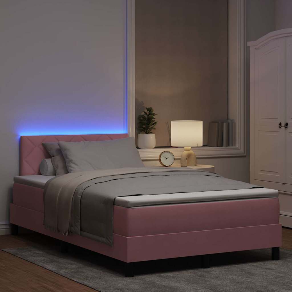 LED Box Spring Krevet s madracem Ružičasta 120 x 200 cm Baršun