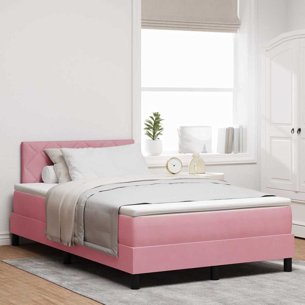 LED Box Spring Krevet s madracem Ružičasta 120 x 200 cm Baršun