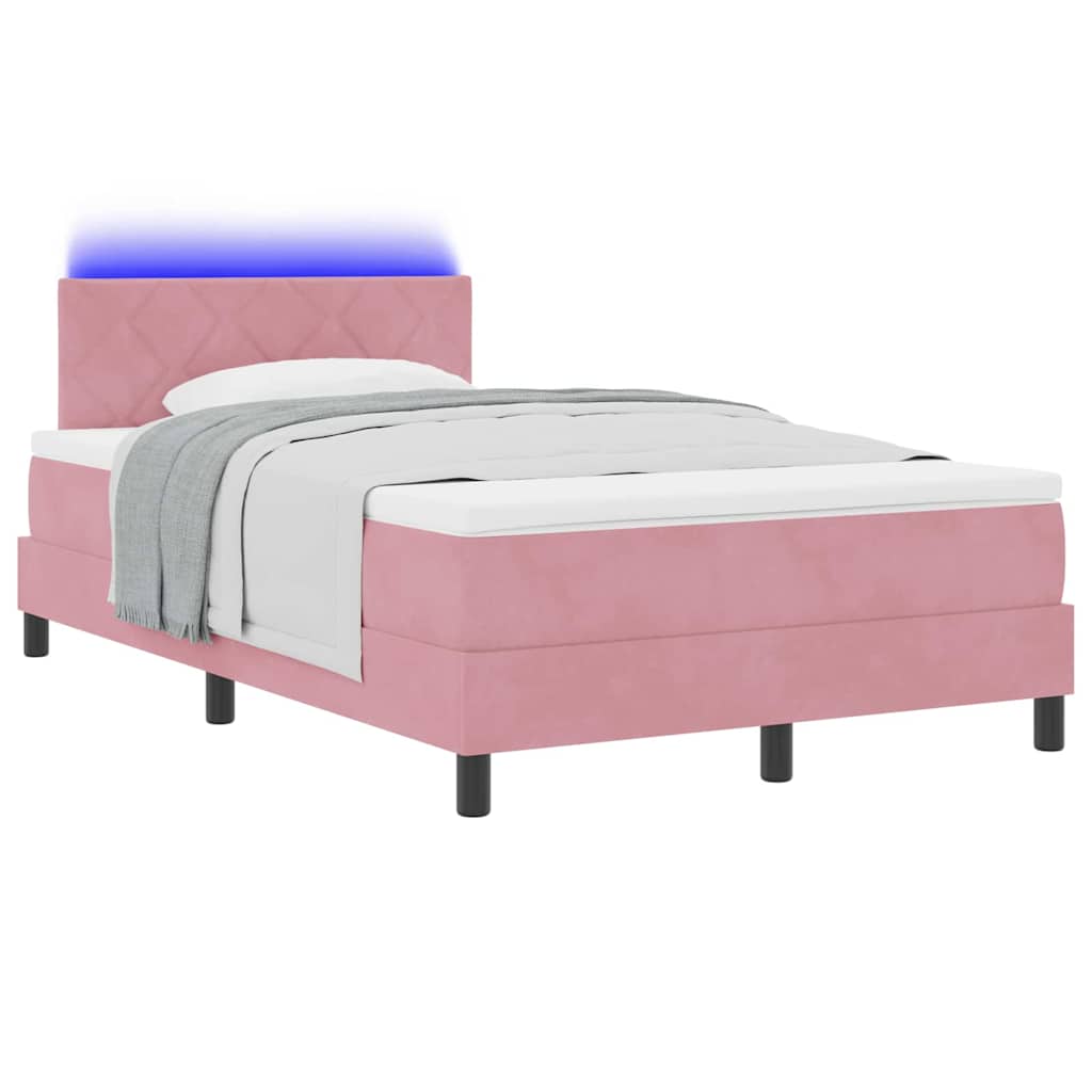 LED Box Spring Krevet s madracem Ružičasta 120 x 200 cm Baršun