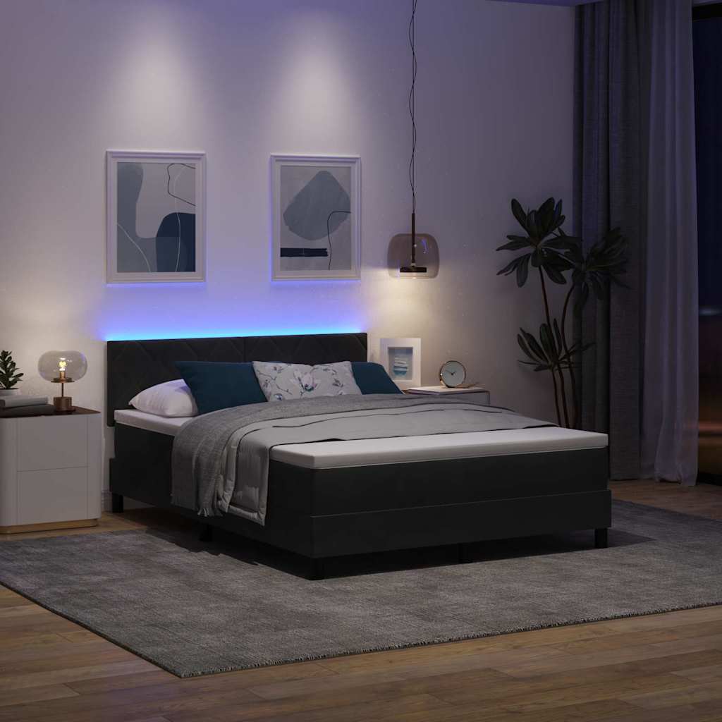 LED Box Spring Krevet s madracem Crna 140 x 190 cm Baršun