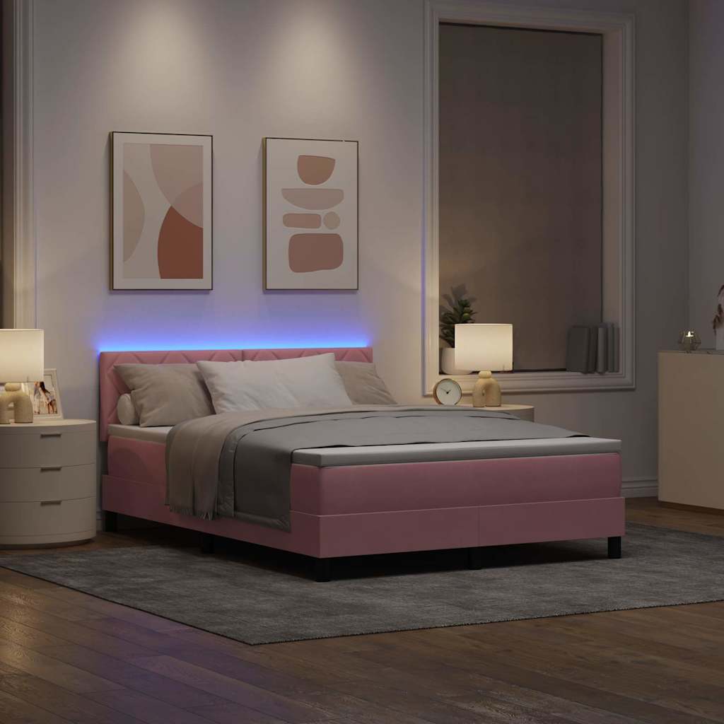 LED Box Spring Krevet Ružičasta 140 x 190 cm Baršun