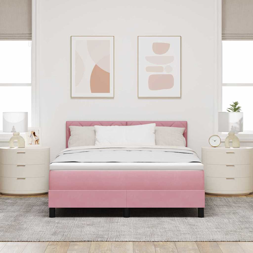 LED Box Spring Krevet Ružičasta 140 x 190 cm Baršun