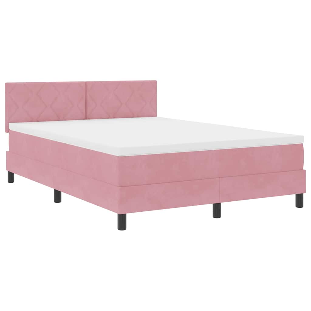 LED Box Spring Krevet Ružičasta 140 x 190 cm Baršun