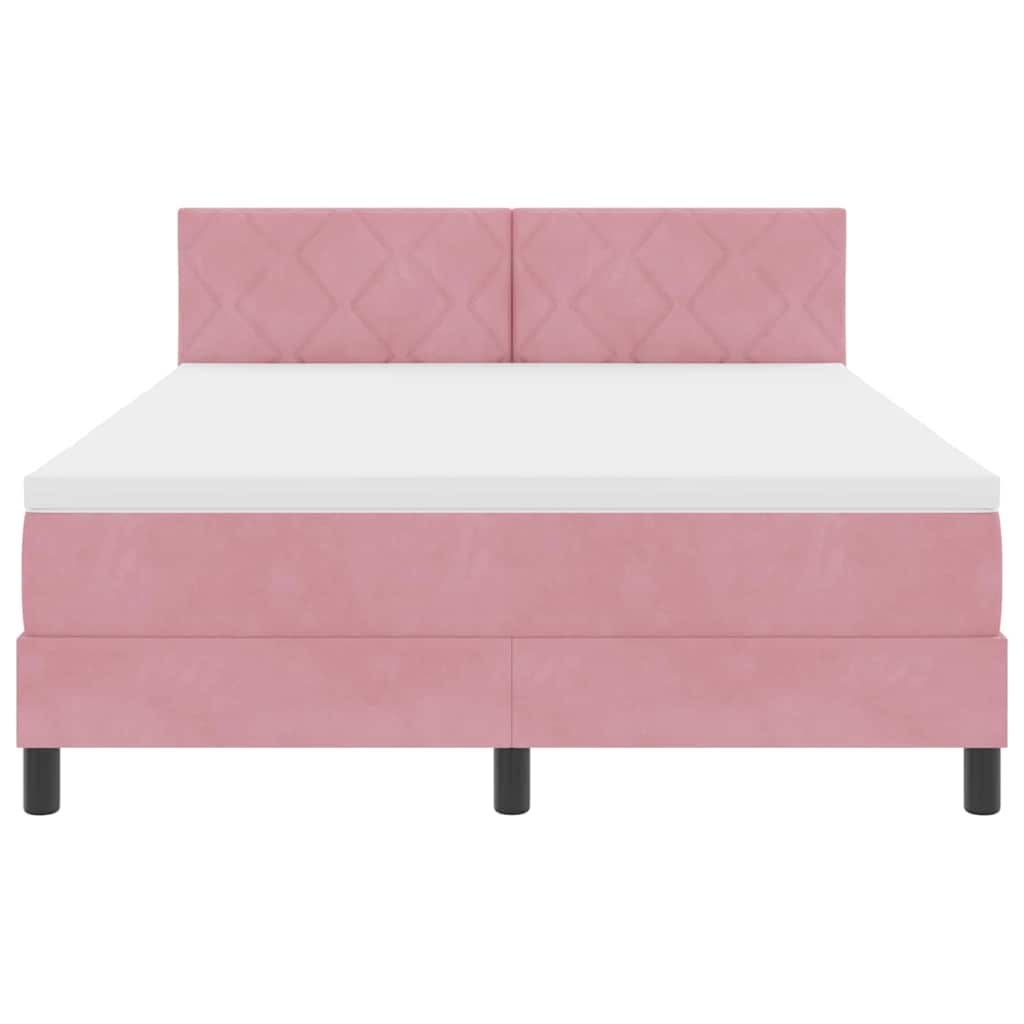 LED Box Spring Krevet Ružičasta 140 x 190 cm Baršun