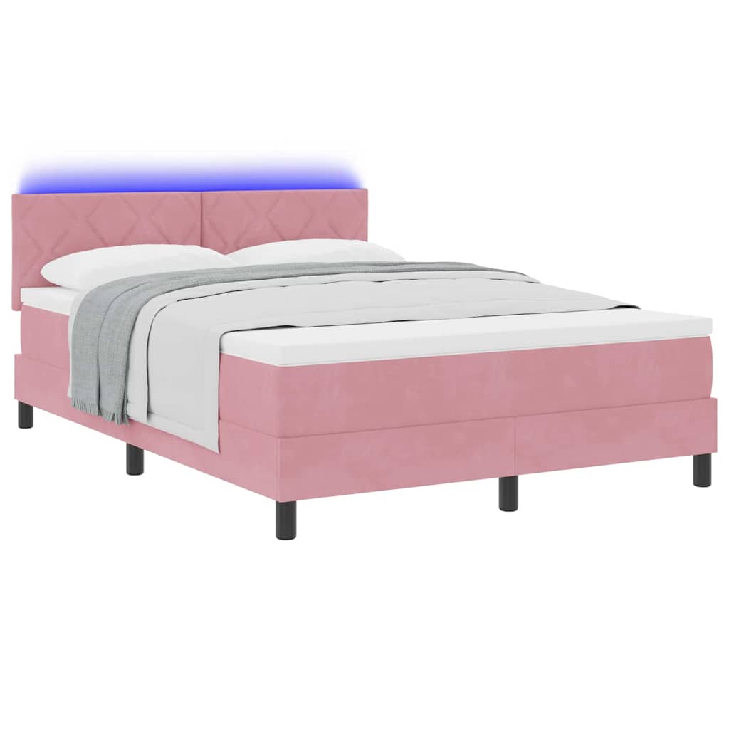 LED Box Spring Krevet Ružičasta 140 x 190 cm Baršun