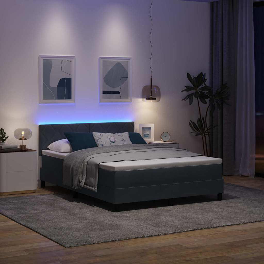 LED Box Spring Krevet Tamno siva 140 x 200 cm Baršun