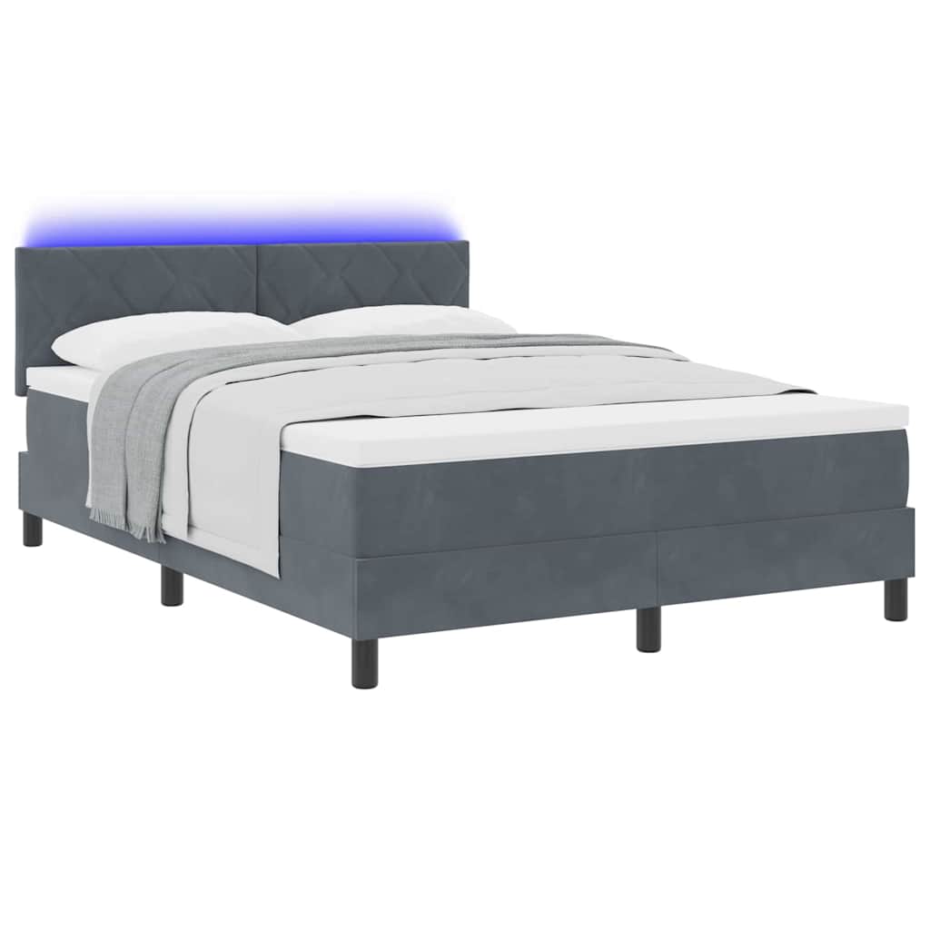 LED Box Spring Krevet Tamno siva 140 x 200 cm Baršun