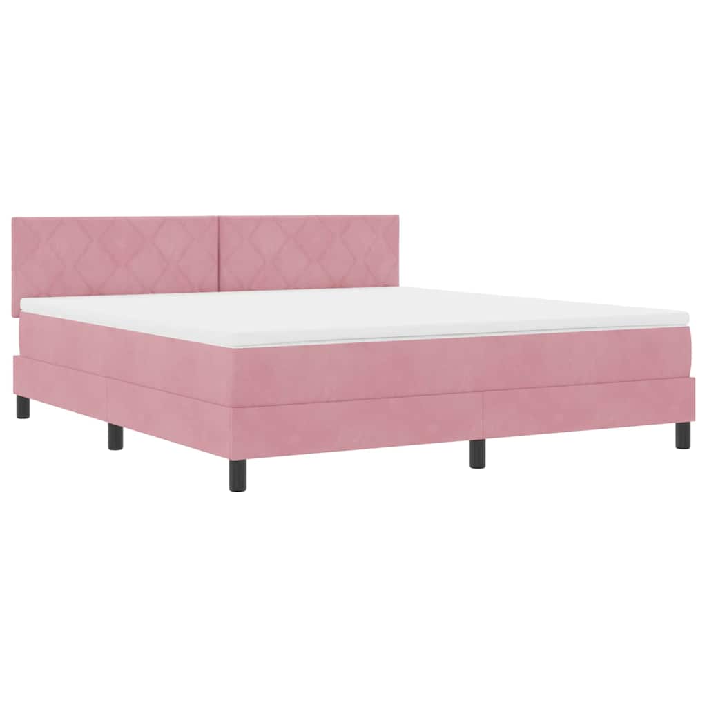 LED Box Spring Krevet s madracem Ružičasta 180 x 200 cm Baršun