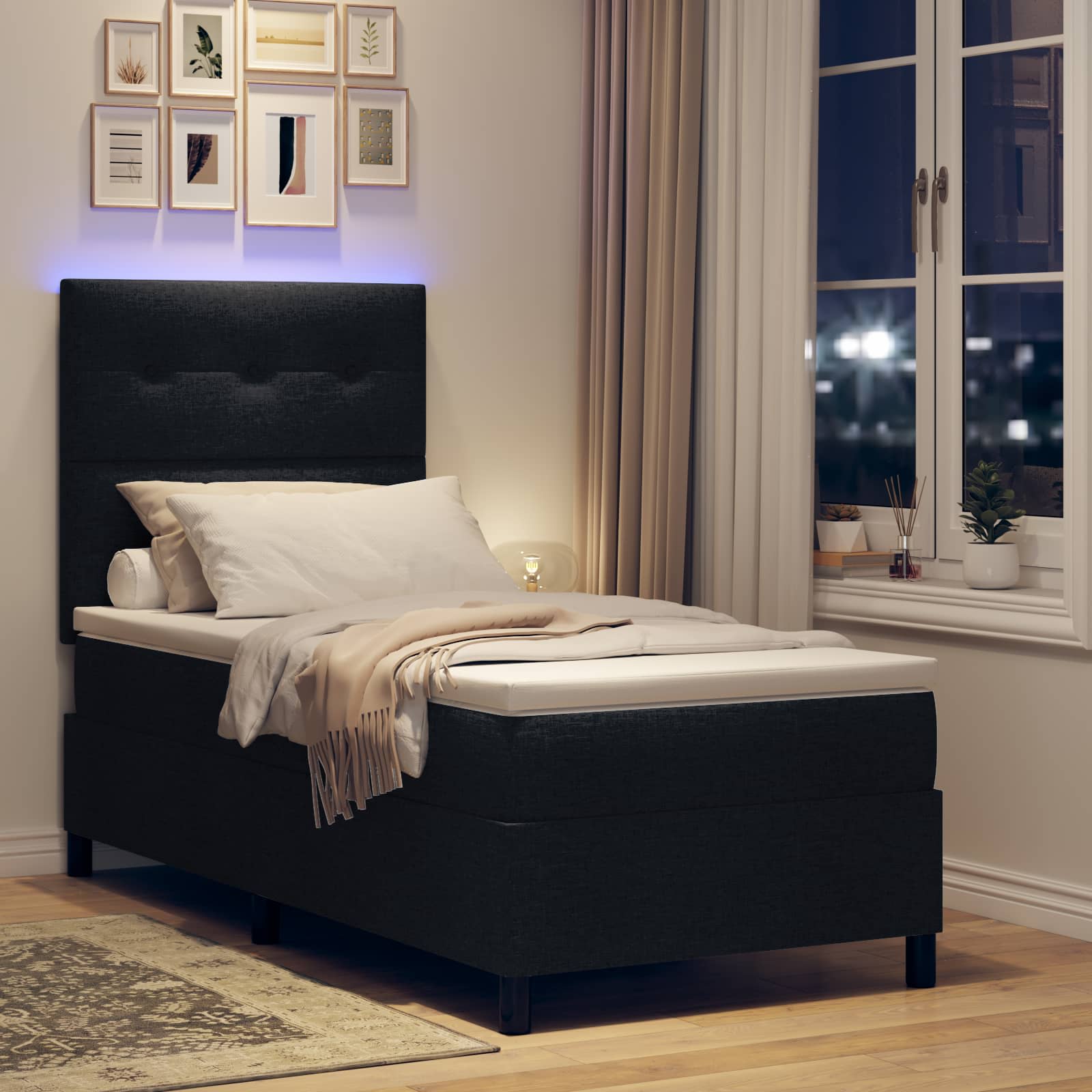 Krevet s opruga kutije s LED trakama Crna 80 x 200 cm tkanina
