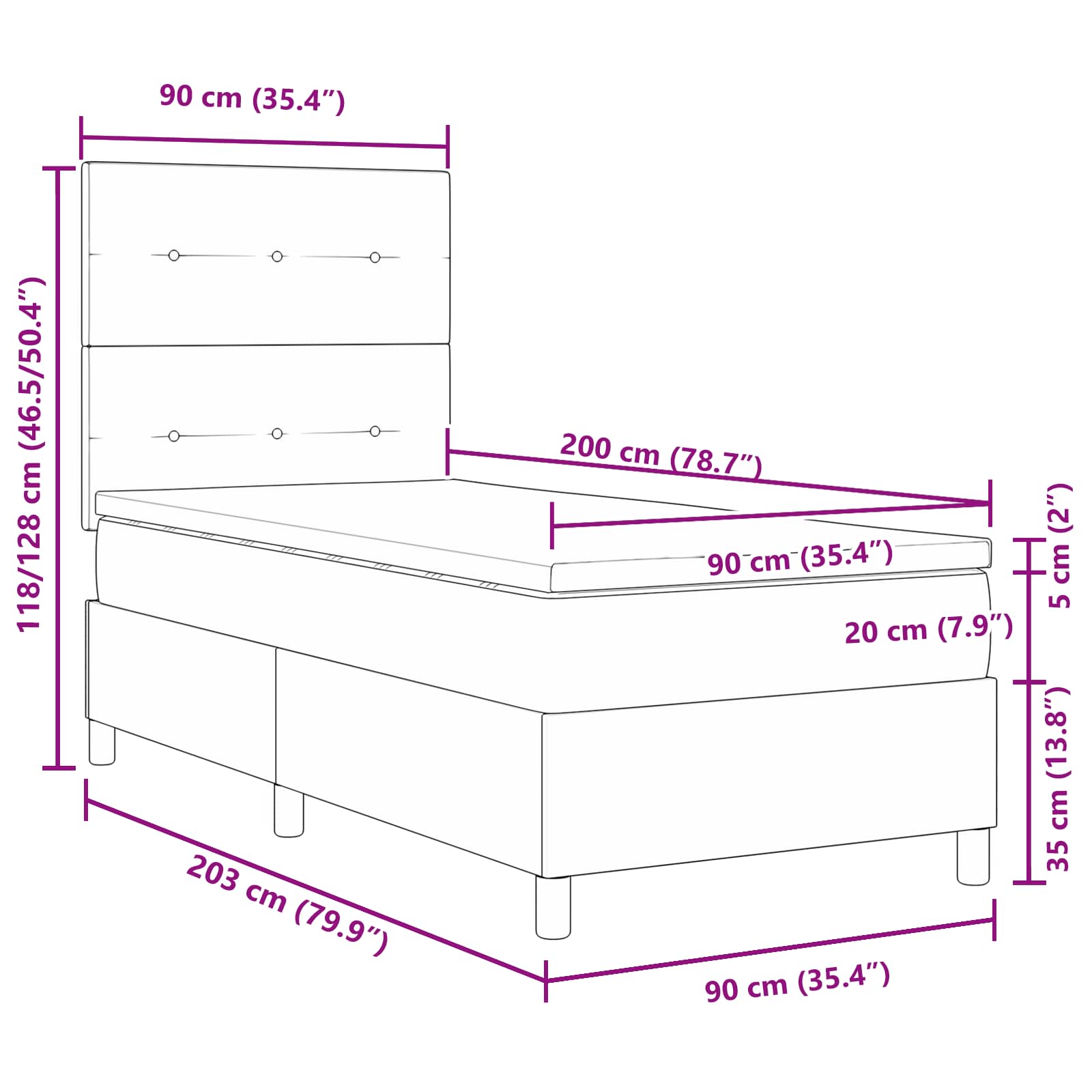 Krevet s opruga kutije Svjetlosiva 90 x 200 cm tkanina
