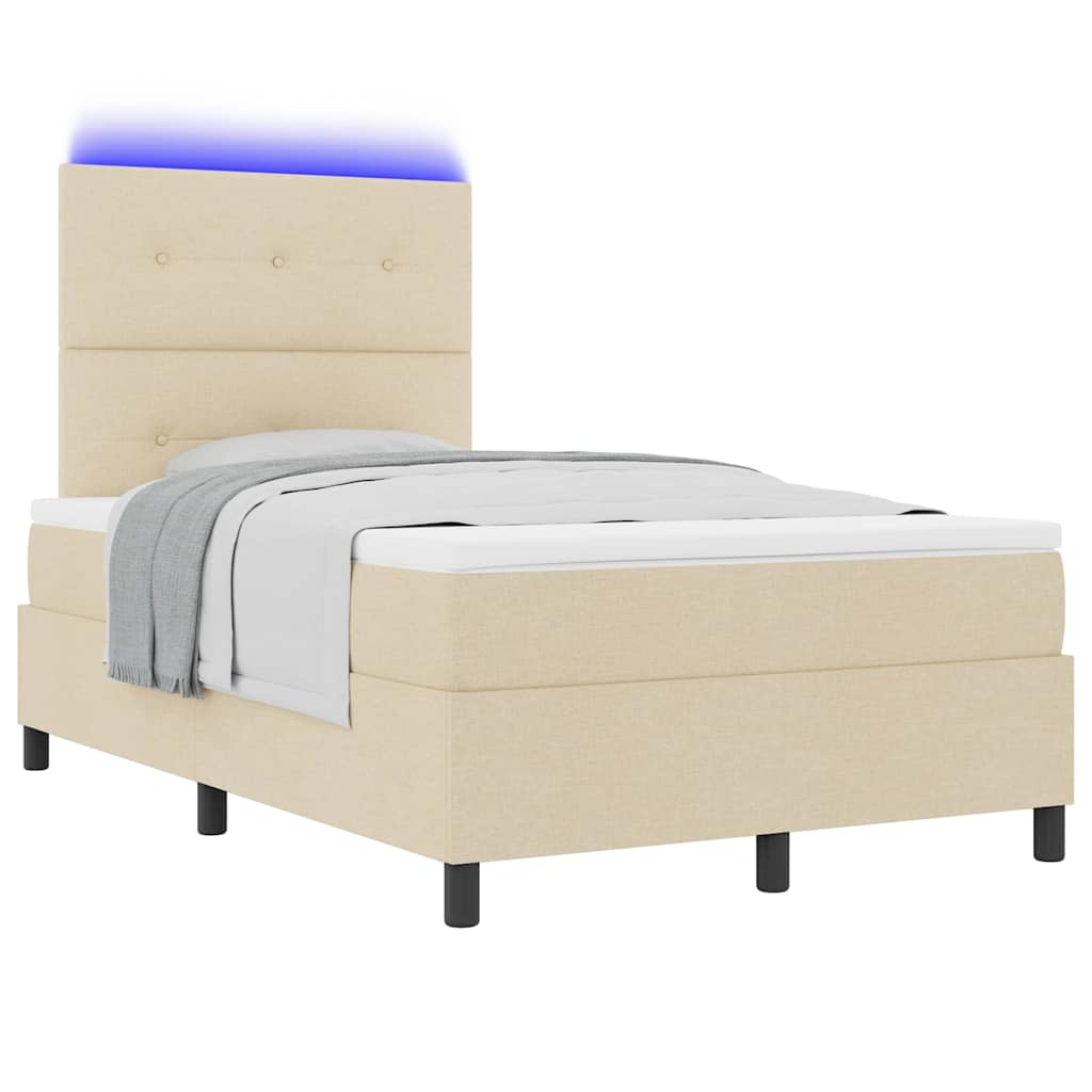 Krevet s opruga kutije s LED trakama Krema 120 x 200 cm tkanina