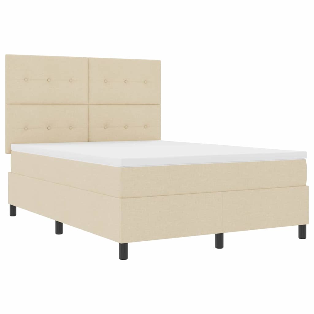 Krevet s opruga kutije s LED trakama Krema 140 x 190 cm tkanina