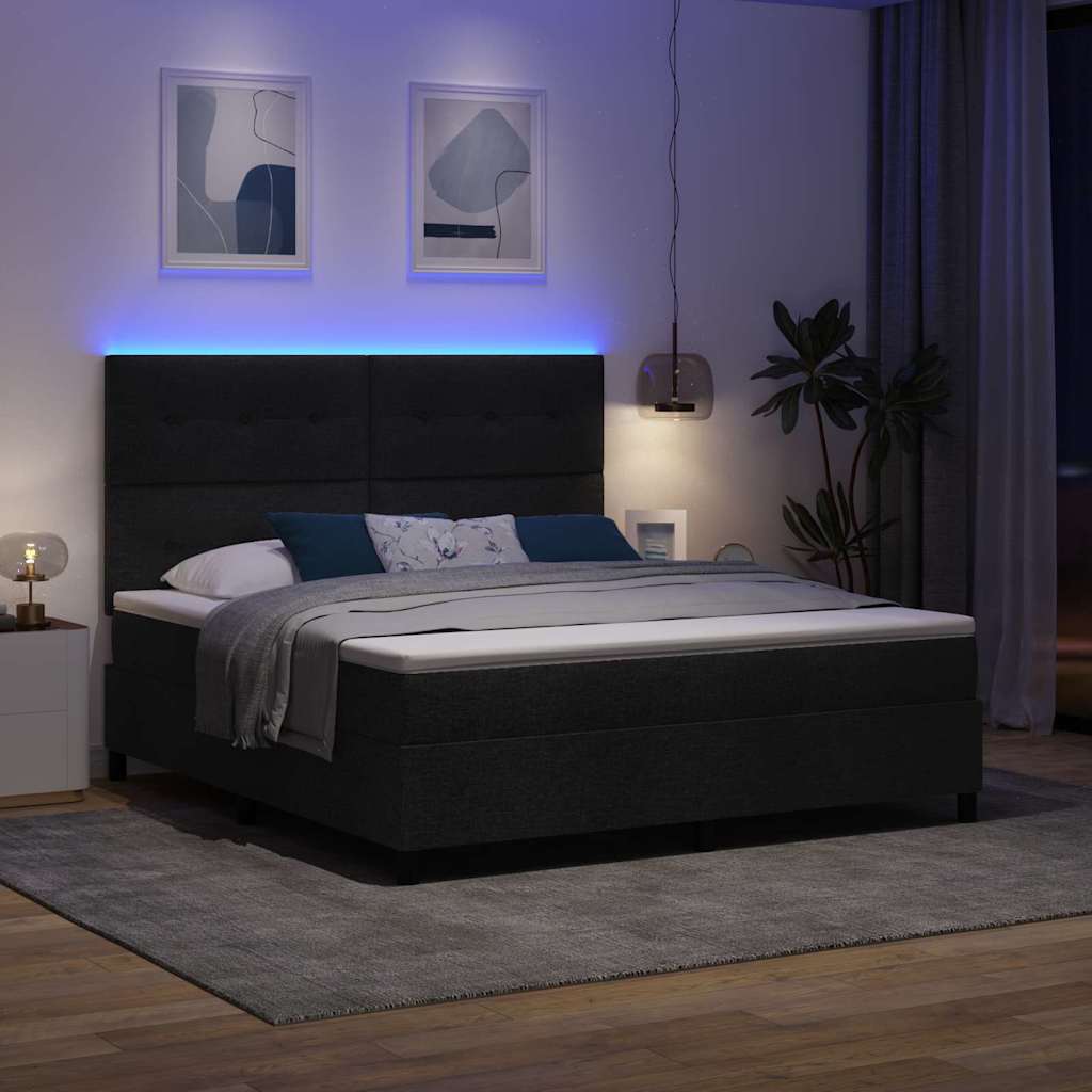 Krevet s opruga kutije s LED trakama Crna 180 x 200 cm tkanina